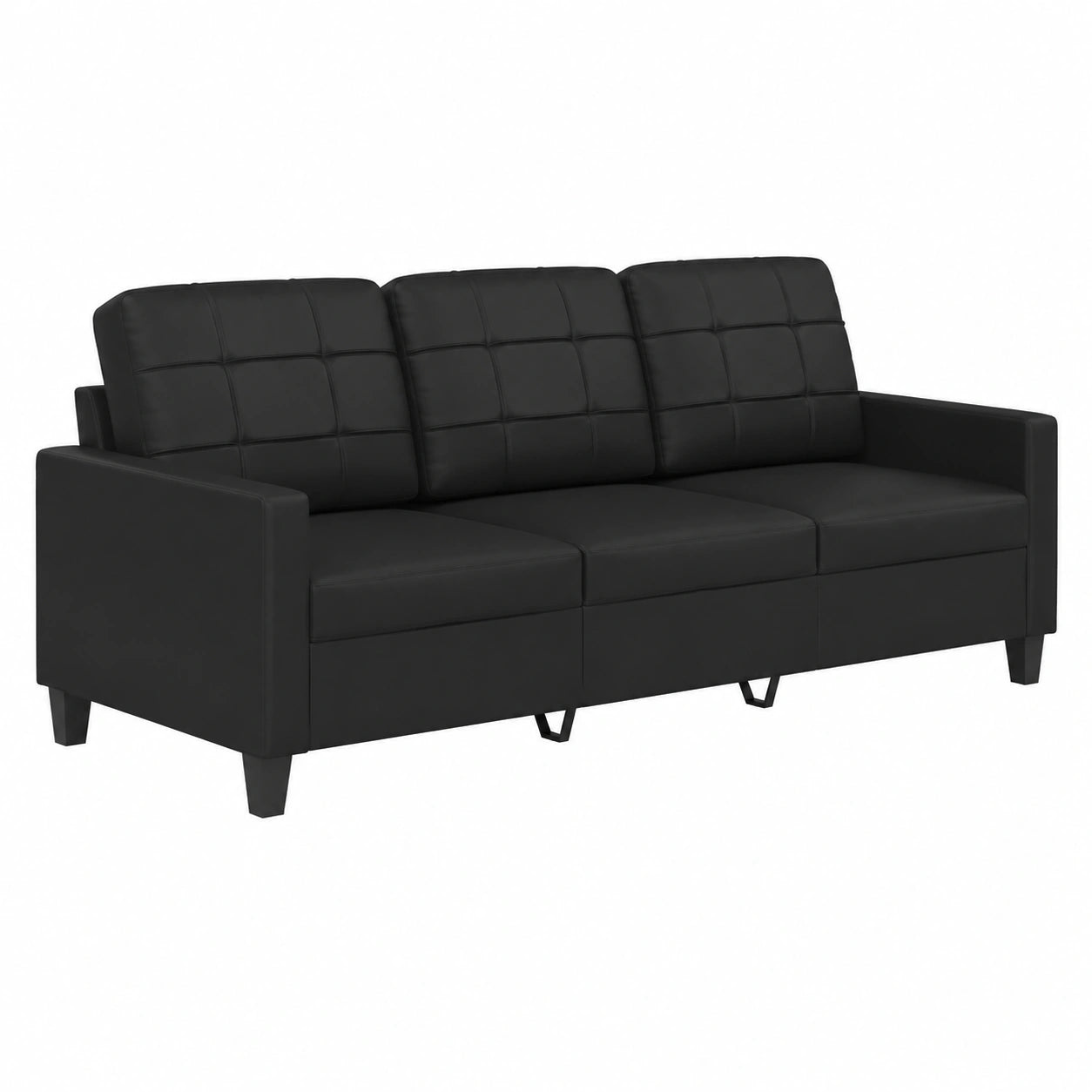 Moderne 3-teilige Sofagarnitur aus Kunstleder, Schwarz, mit Kissen und Armlehnen