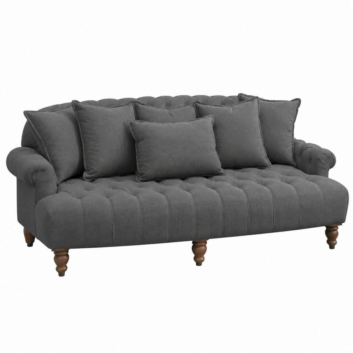 Loberon Chesterfield Sofa Springfield, Tiefes Design, Inklusive Kissen, Kiefernholz & Leinen, Anthrazit