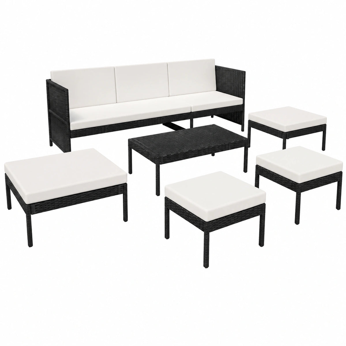 Tidyard 15-teiliges Rattan Gartenmöbel-Set mit Sofa, Couchtisch und Ottomanen