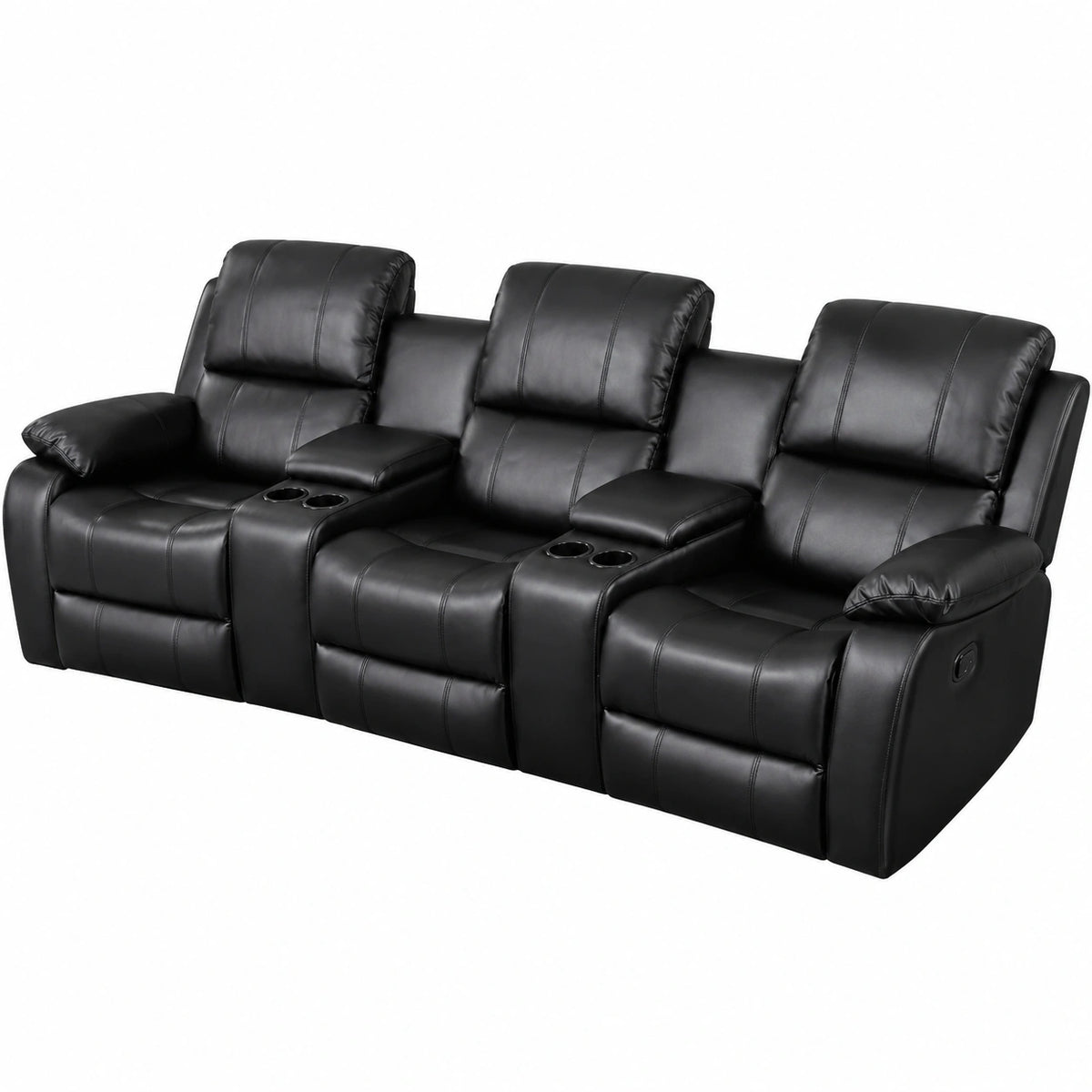 Exklusives 3er-Kinosofa Hollywood in Schwarz mit Kunstleder und Polyester