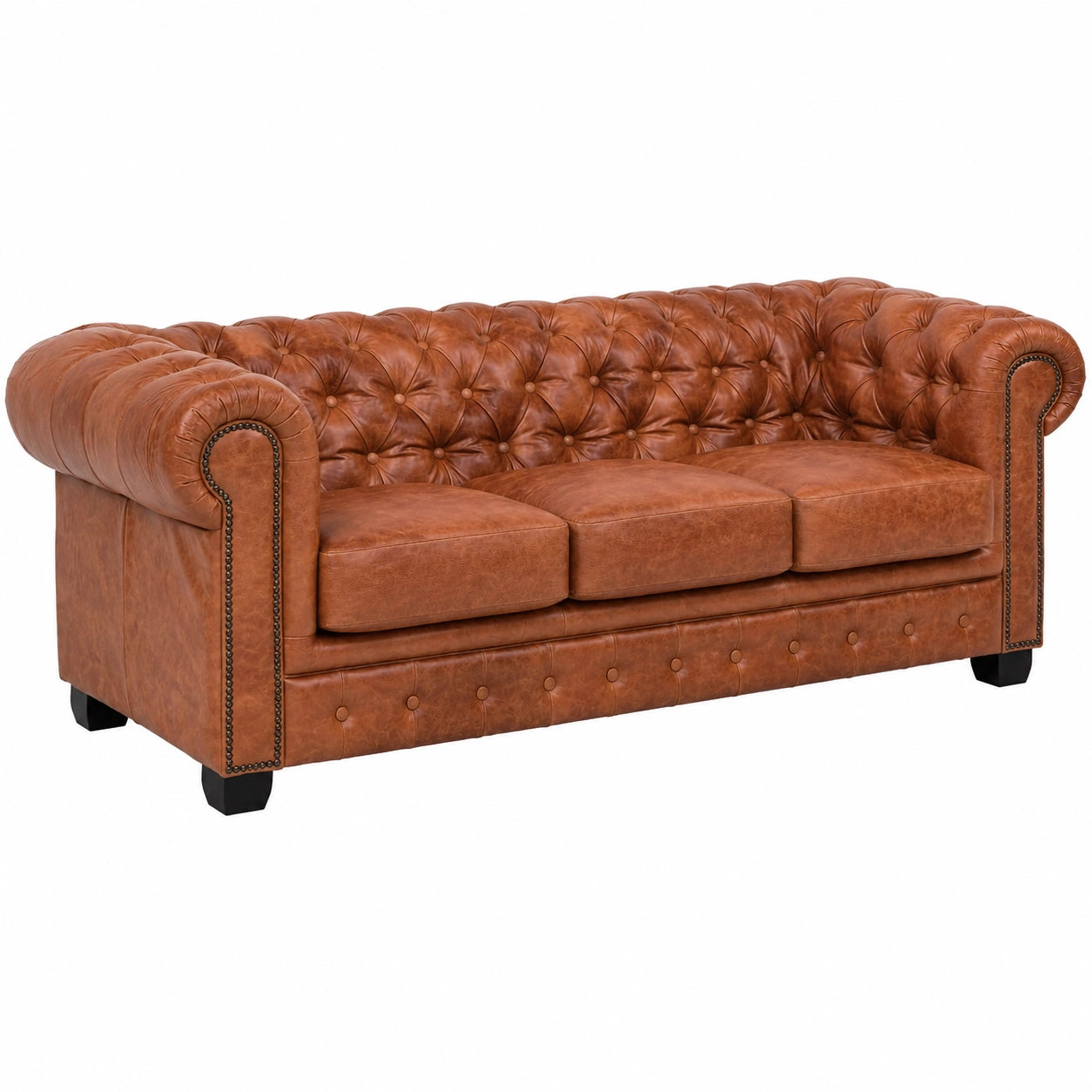 Woodkings® 3-Sitzer Chesterfield Sofa Vintage Echtleder, Antikes Design mit Federkern, Herrenzimmer Stil
