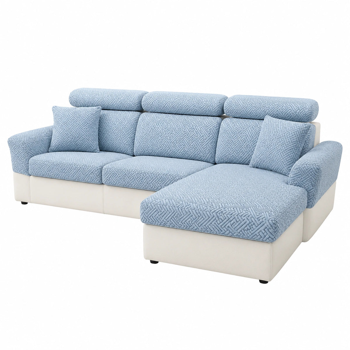 Elastischer Sofabezug aus Baumwolle mit Bindeband, blau, passt ideal für Dreisitzer, pflegeleicht und langlebig