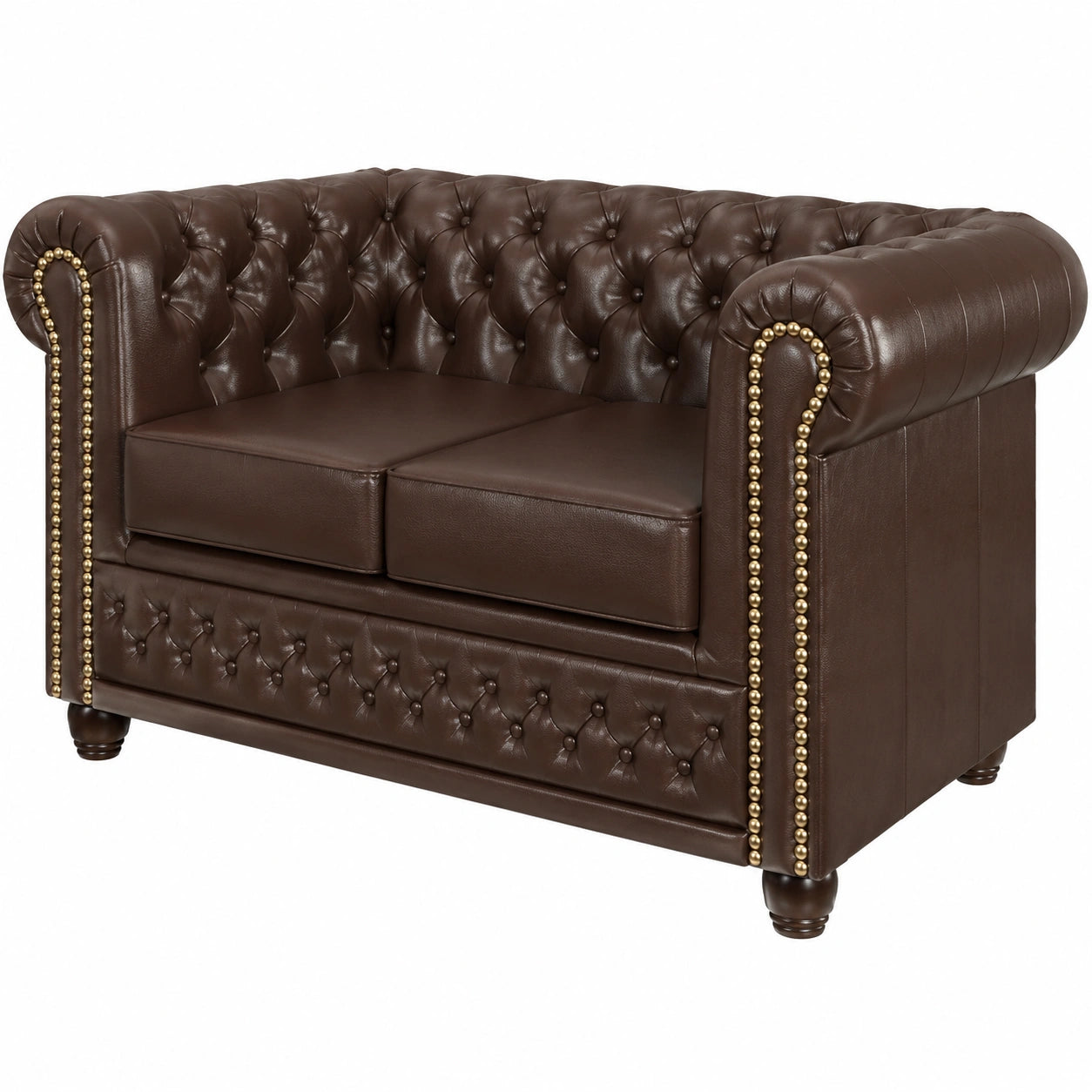 George 2-Sitzer Chesterfield Sofa aus veganem Leder, braun, 148 x 86 x 72 cm