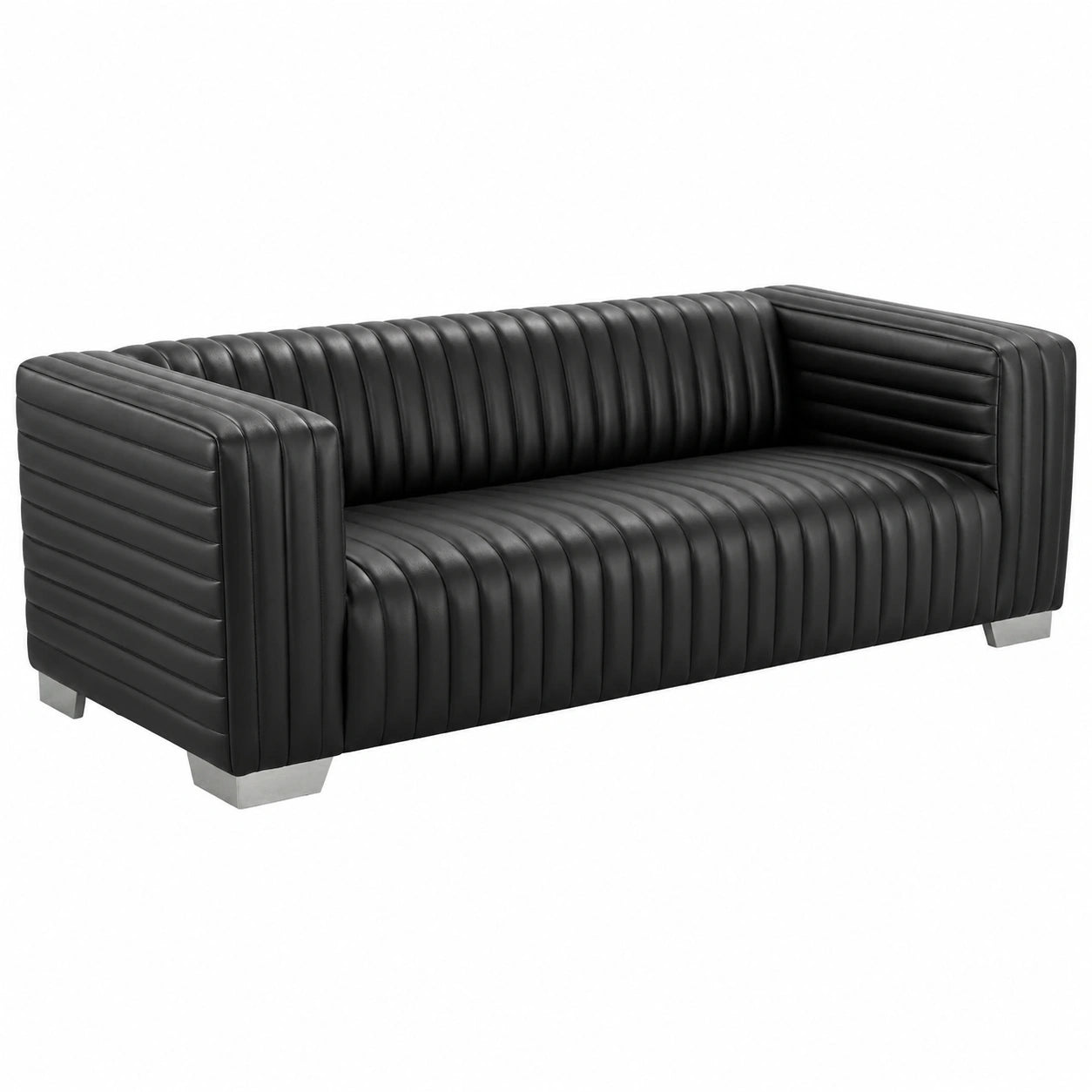 SIT-Möbel 3-Sitzer Sofa aus Kunstleder mit Hevea-Holzbeinen, Schwarz, 222 x 90 x 72 cm