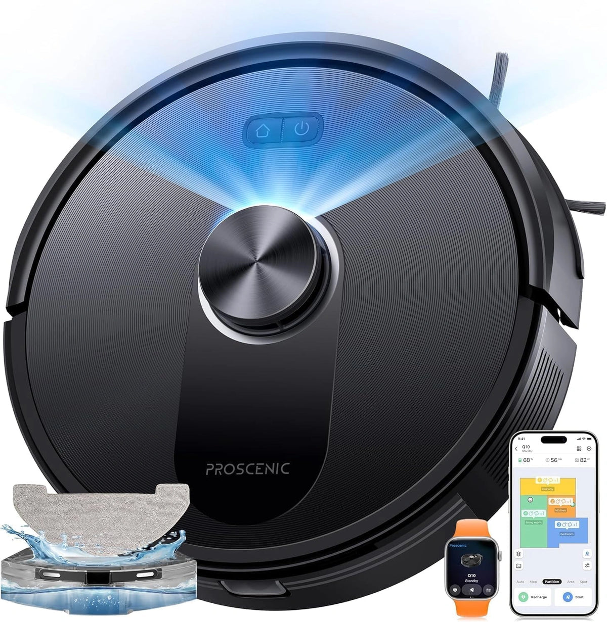 Proscenic Q10, Robot aspirapolvere, con Wi-Fi, con controllo intelligente