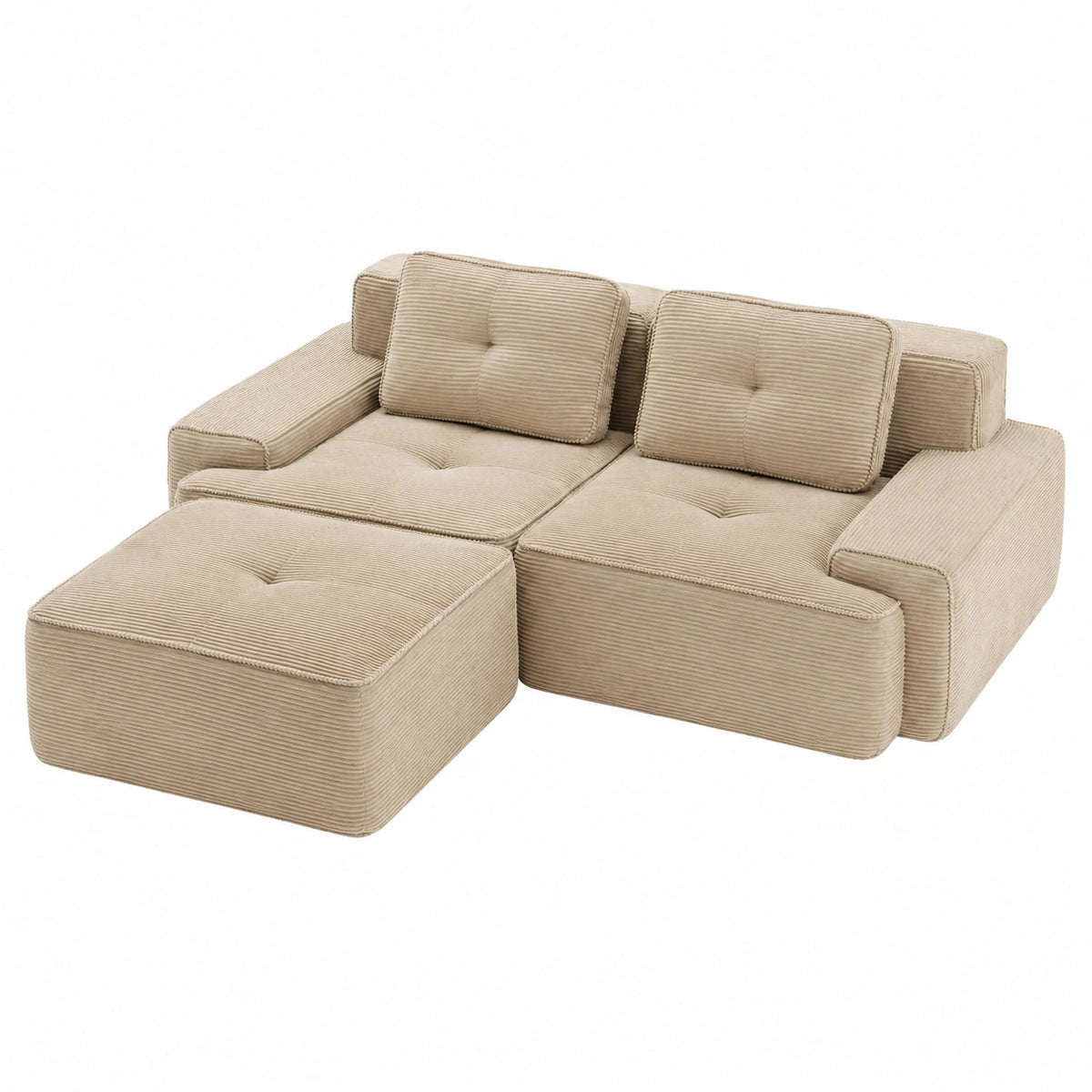 Ecksofa mit Ottoman, Schlafsofa, Komforttief, Modular, Hellkhaki