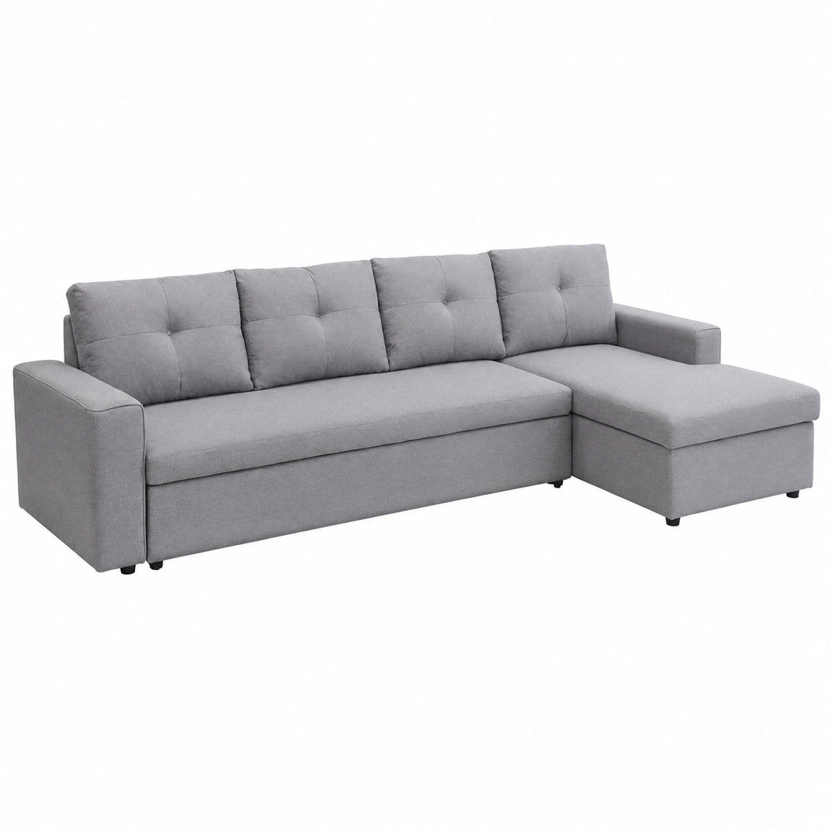 Mendler Ecksofa mit Schlaffunktion, HWC-L16, Nosagfederung, L-Form, rechte Liegefläche, Stoffbezug, 290cm - Grau