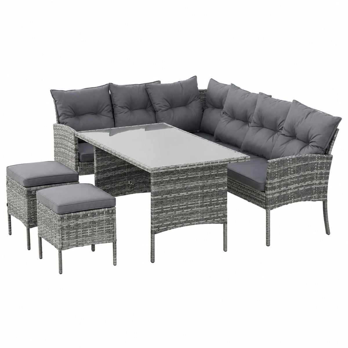 Modulares Gartenlounge-Set für 7-8 Personen, Wetterfeste Outdoor-Möbel mit Tisch und Kissen, Waschbarer Bezug, Ideal für Balkon und Pool, Farbe: Grau