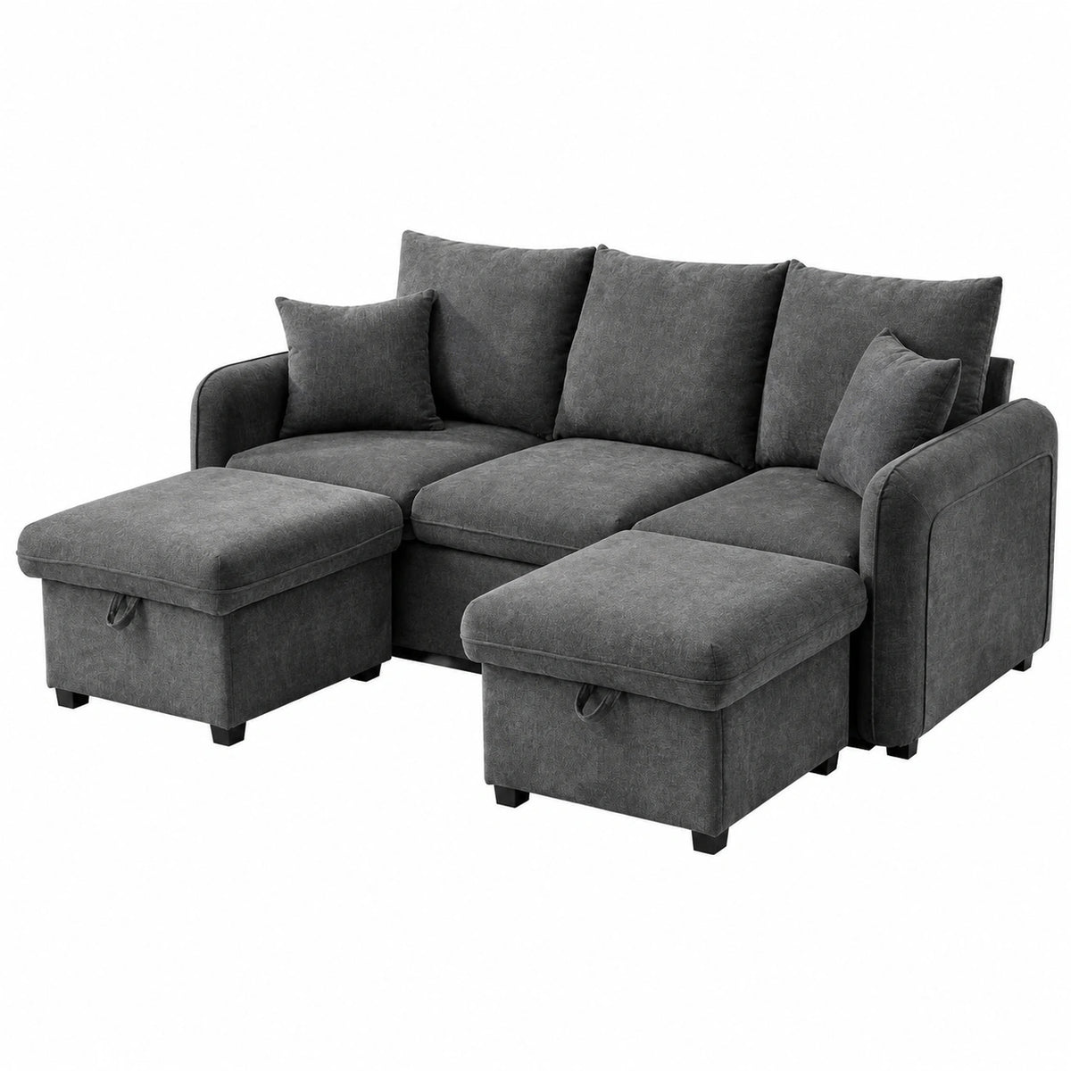 Modulares U-Sofa mit Stauraum und Schlaffunktion, Chenille-Bezug, inklusive Hocker und Schubladen