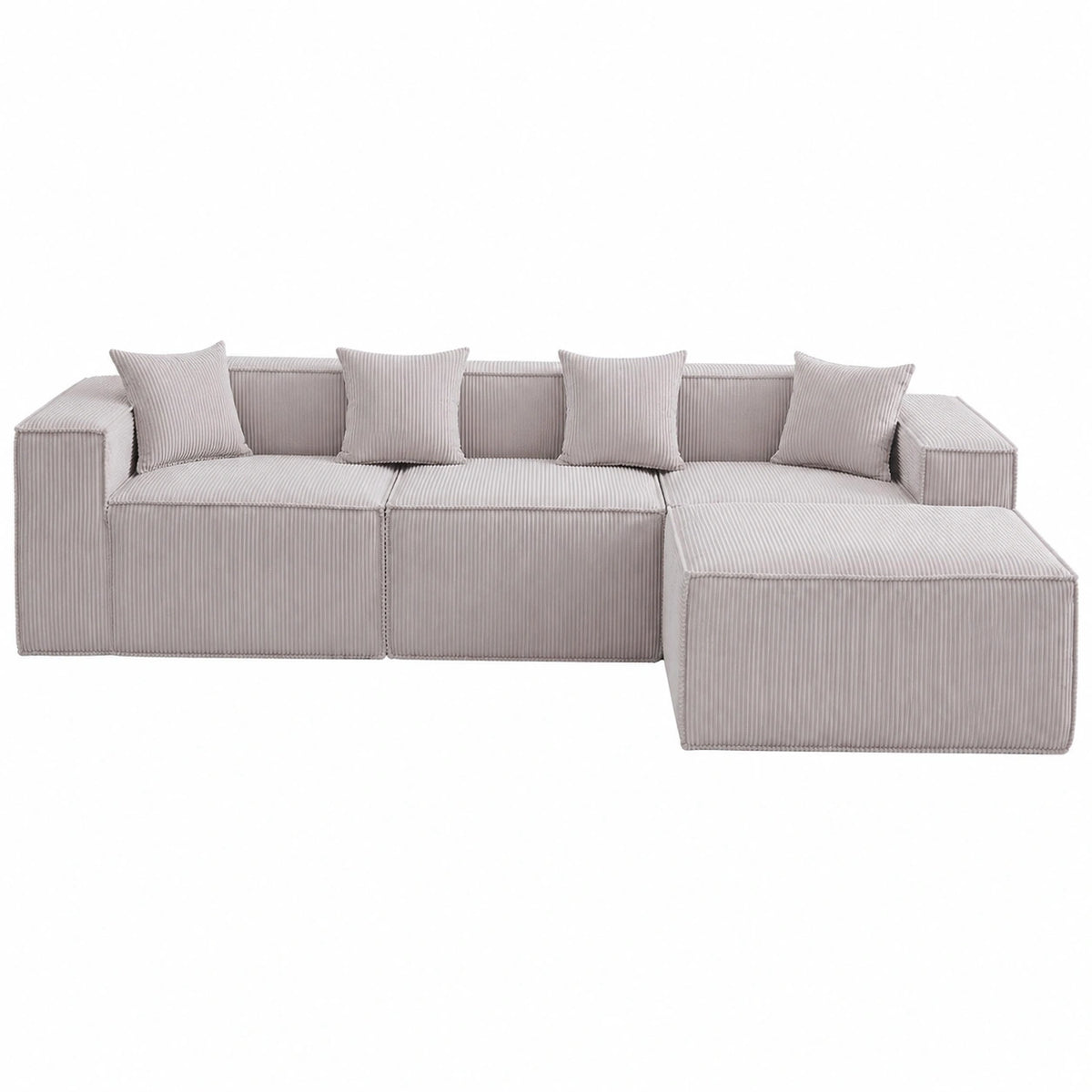 Modulares L-förmiges Ecksofa mit Komfortschaum, Cord-Klappsofa, Beige, 277x165.5x65.5 cm