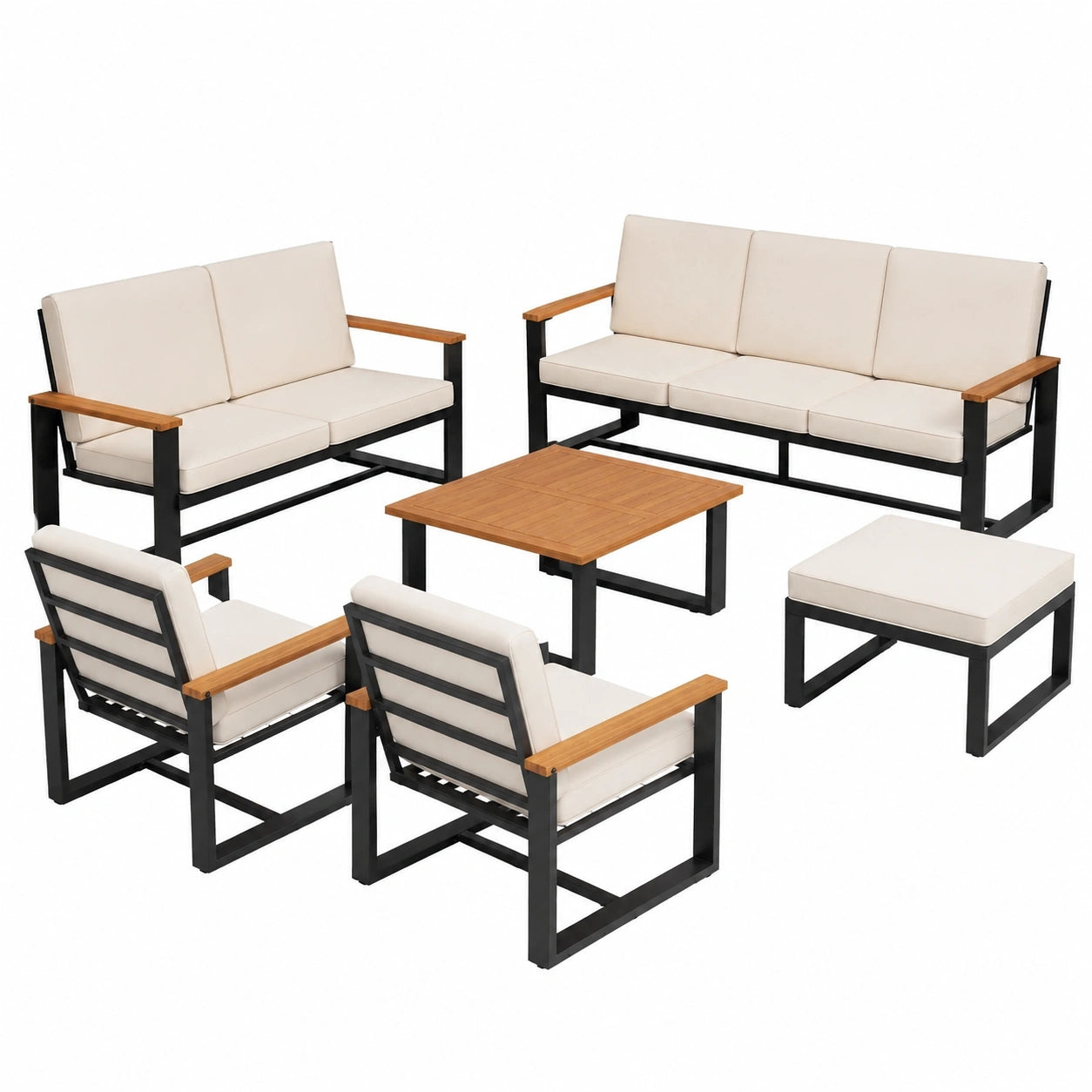 8-Personen Outdoor Lounge Set mit Tisch, Gartenmöbel Set mit Sofa und Hocker, Terrasse Möbel in Beige