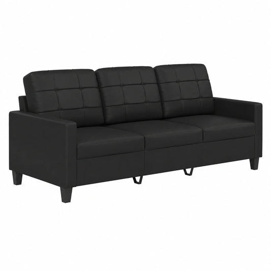 Moderne 3-teilige Sofagarnitur aus Kunstleder, Schwarz, mit Kissen und Armlehnen