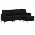 Moderner 3-Sitzer Stoffsofa mit Hocker, Metallrahmen, Schwarz für Wohnzimmer