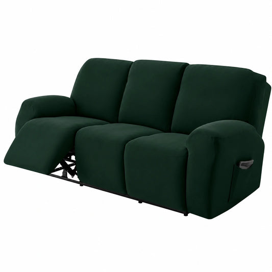 Elastischer Samt-Sofabezug in Dunkelgrün, 3-Sitzer, 8-teilig, Möbelbezug für Zwei- oder Dreisitzer-Sofa