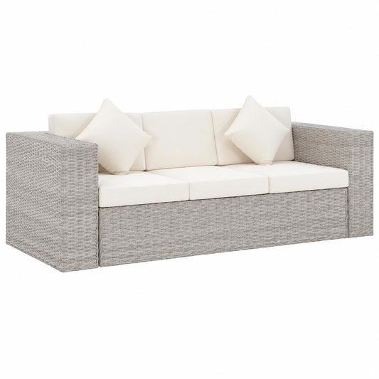 Großes 3-Sitzer Rattansofa mit Kissen, Loungemöbel, Grau