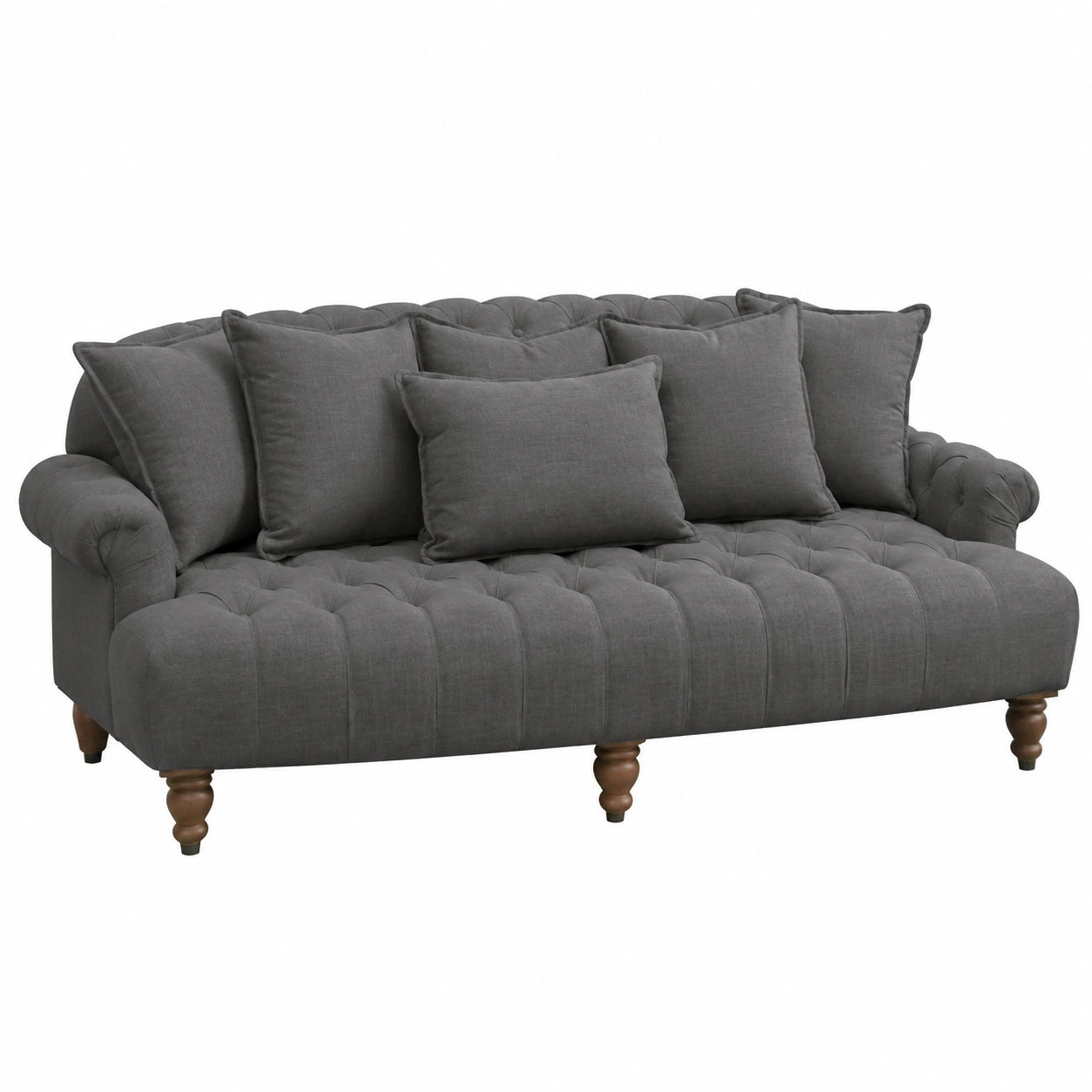 Loberon Chesterfield Sofa Springfield, Tiefes Design, Inklusive Kissen, Kiefernholz & Leinen, Anthrazit