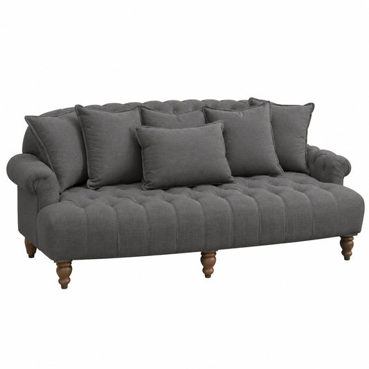 Loberon Chesterfield Sofa Springfield, Tiefes Design, Inklusive Kissen, Kiefernholz & Leinen, Anthrazit