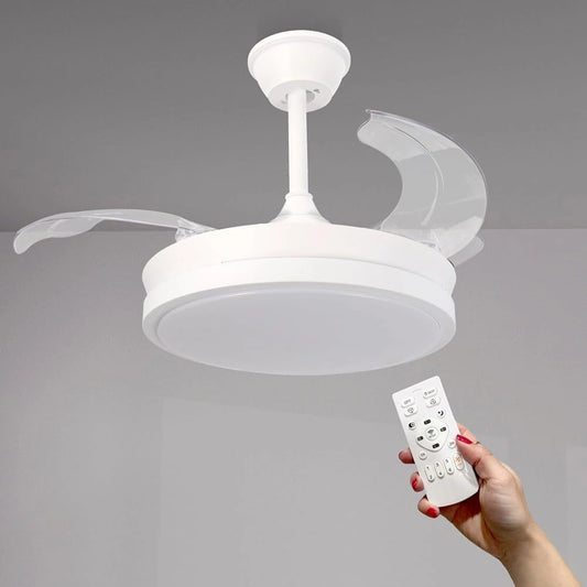 M, Ventilatore da soffitto, con telecomando, con timer, a LED, Bianco