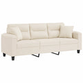 Beiges Mikrofaser-Sofa, 3-Sitzer, mit Kissen und stabilem Metallrahmen, 180 cm