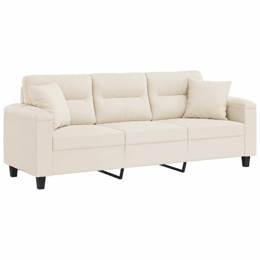Beiges Mikrofaser-Sofa, 3-Sitzer, mit Kissen und stabilem Metallrahmen, 180 cm
