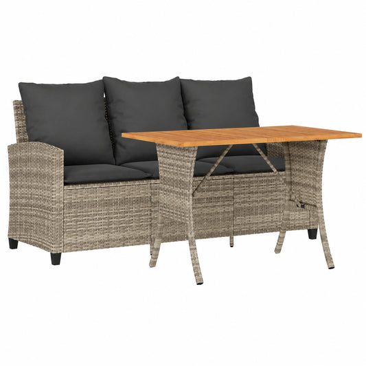 Gartensofa Set 3-Sitzer mit Kissen und Tisch aus Hellgrauem Polyrattan