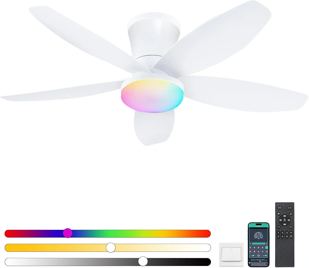 Surtime, Ventilatore da soffitto, 92CM, a LED, con controllo intelligente, Bianco