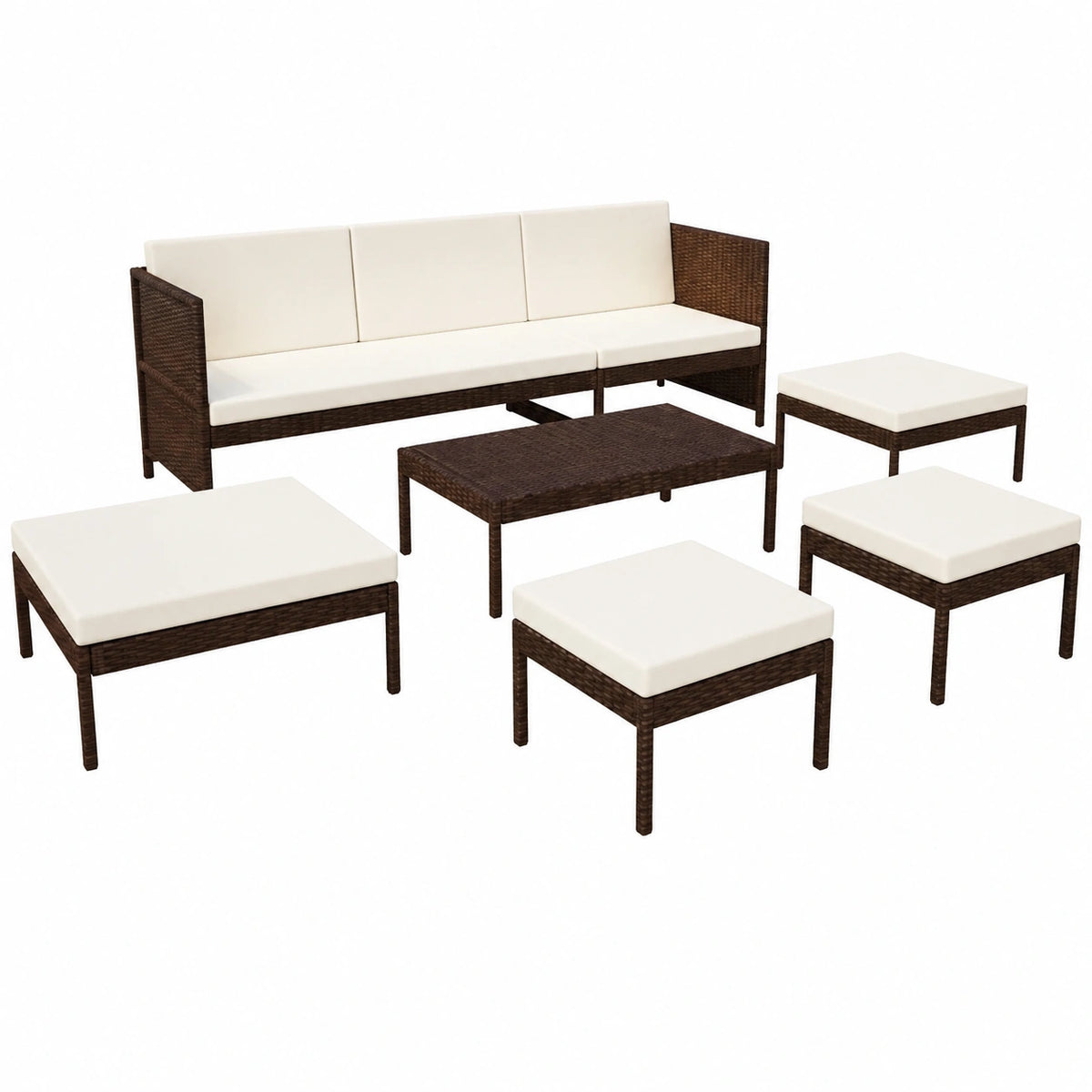 Tidyard 15-teiliges Rattan-Gartensofa-Set mit Dreisitzer, Tisch und Kissen