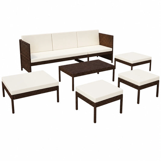 Tidyard 15-teiliges Rattan-Gartensofa-Set mit Dreisitzer, Tisch und Kissen