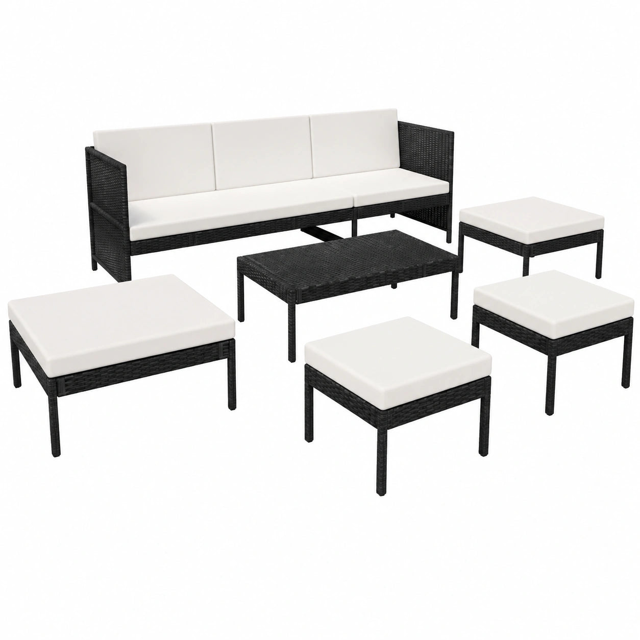 Tidyard 15-teiliges Rattan Gartenmöbel-Set mit Sofa, Couchtisch und Ottomanen