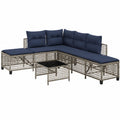 Ecksofa-Gartenset aus Polyrattan, wetterfest mit Kissen für Balkon und Terrasse, dreiteilig, grau, mit Relaxfunktion