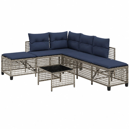 Ecksofa-Gartenset aus Polyrattan, wetterfest mit Kissen für Balkon und Terrasse, dreiteilig, grau, mit Relaxfunktion