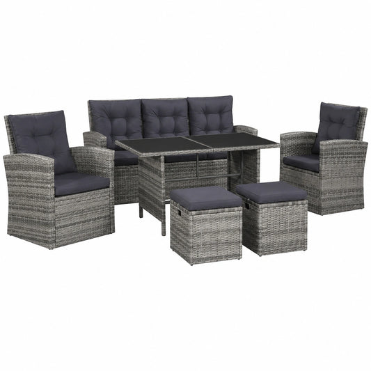 Exklusive Garten-Sitzgruppe aus Polyrattan in Schwarz mit Kissen - Inkl. Tisch und Dreisitzer-Sofa
