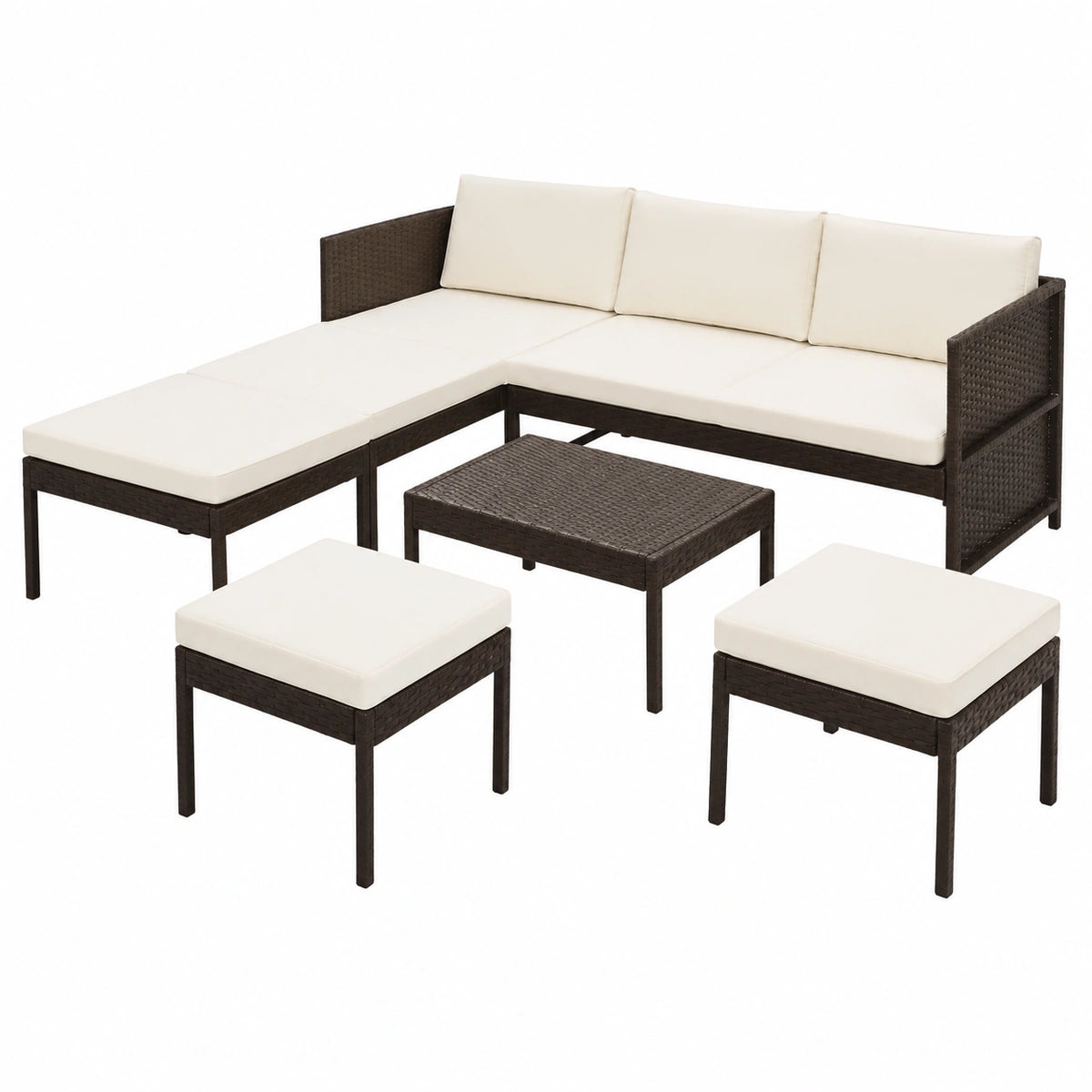 Modulares PE Rattan Lounge-Set für den Garten, 6-teilig, Braun
