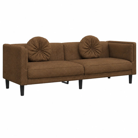 Dreisitzer Sofa aus Kunstleder mit Kissen, Braun, für Wohnzimmer