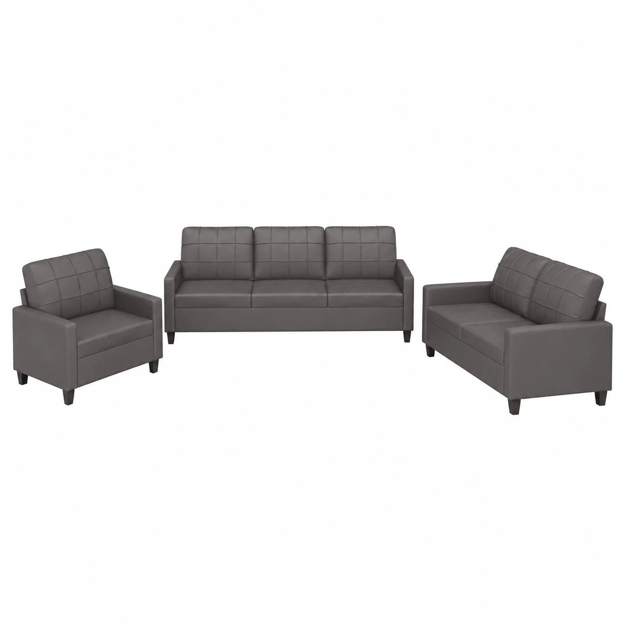Willood Moderne Sofagarnitur 3+2 Sitzer mit Sessel in Kunstleder Grau