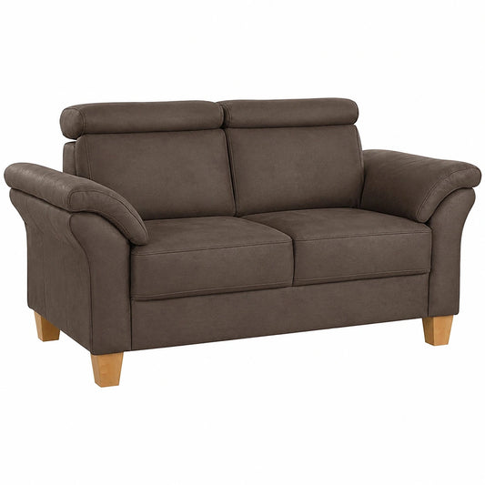 Cavadore Landhausstil 2-Sitzer-Sofa mit Federkern und Kopfstützen, Wildlederoptik, Braun