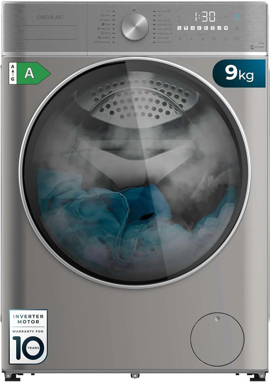 Cecotec, Lavatrice, 9 Kg, con display digitale, con tecnologia inverter, con controllo intelligente