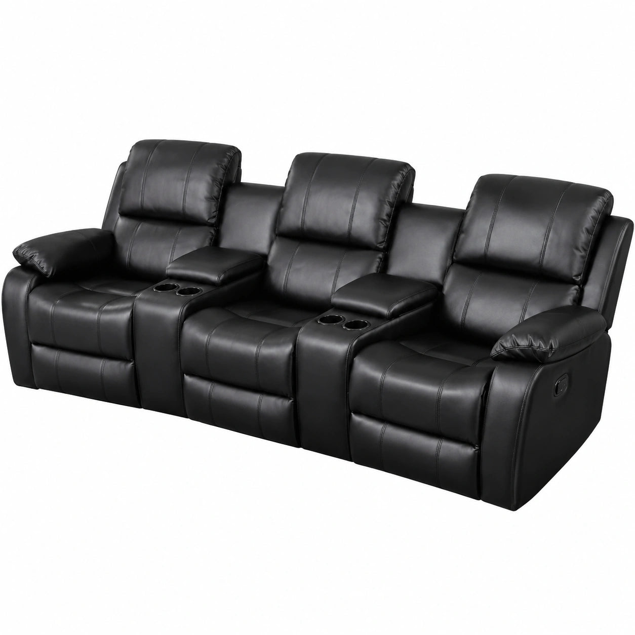 Exklusives 3er-Kinosofa Hollywood in Schwarz mit Kunstleder und Polyester