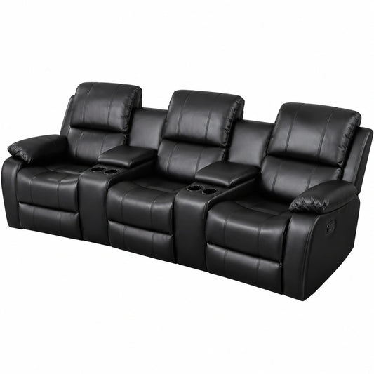 Exklusives 3er-Kinosofa Hollywood in Schwarz mit Kunstleder und Polyester