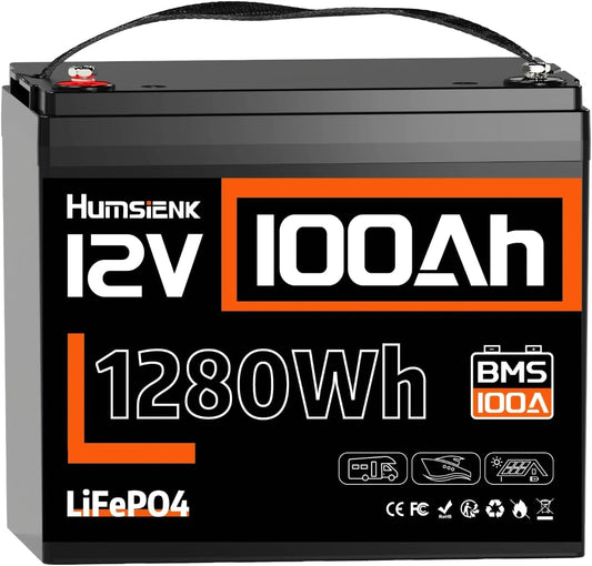 Humsienk, Batteria ricaricabile, 12V, 100Ah, 1280Wh