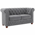 Chesterfield 2-Sitzer Sofa mit Chromfüßen, Hellgrau, 148 x 86 x 72 cm
