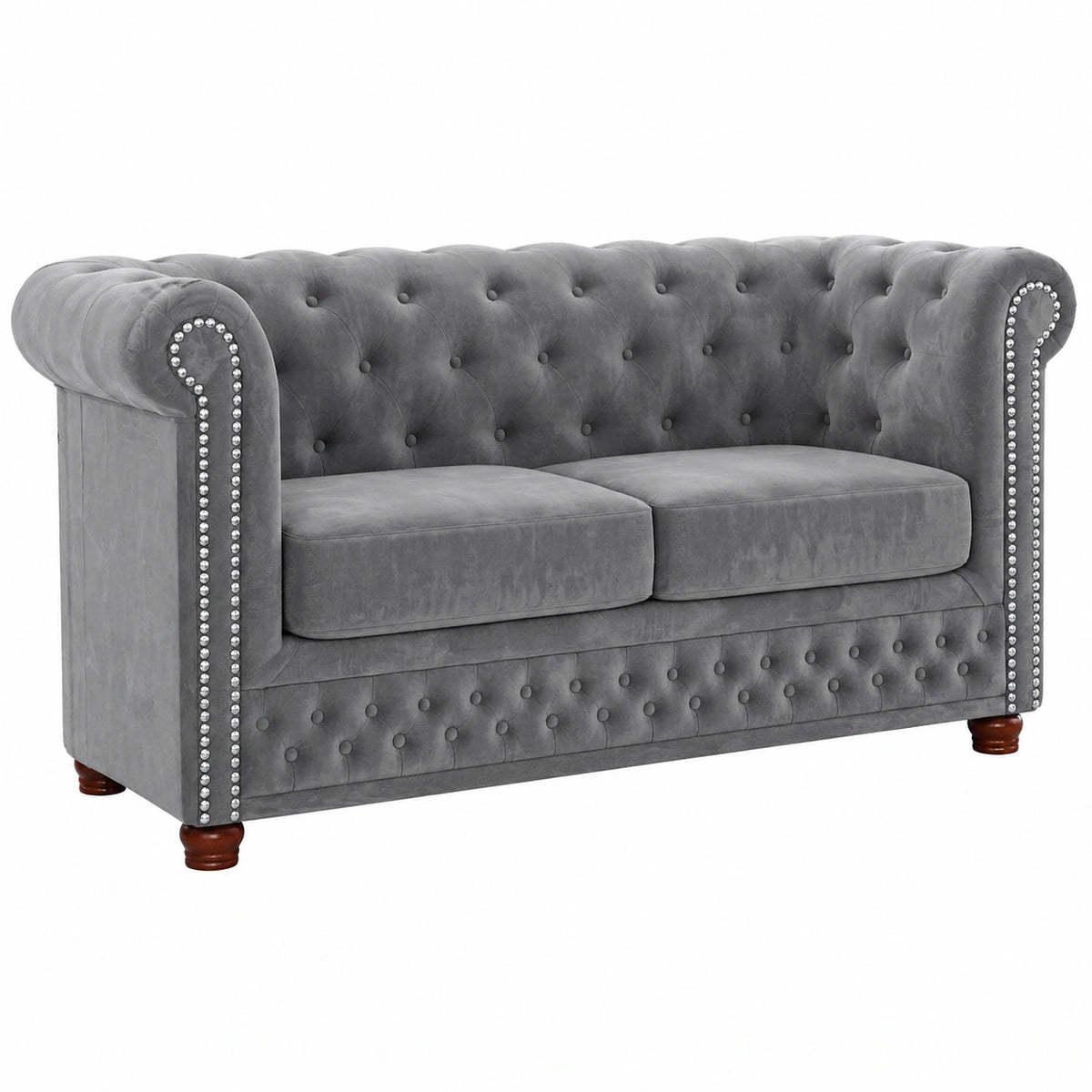 Chesterfield 2-Sitzer Sofa mit Chromfüßen, Hellgrau, 148 x 86 x 72 cm