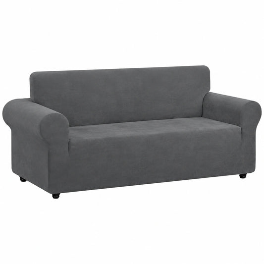 Eleganter Samt-Sofabezug für 3-Sitzer, rutschfest und waschbar, idealer Schutz für Haustiere im Wohnzimmer, Farbe: Grau