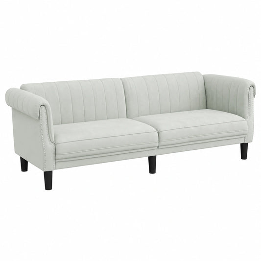 Modernes Dreisitzer-Sofa aus Samt in Hellgrau für das Wohnzimmer
