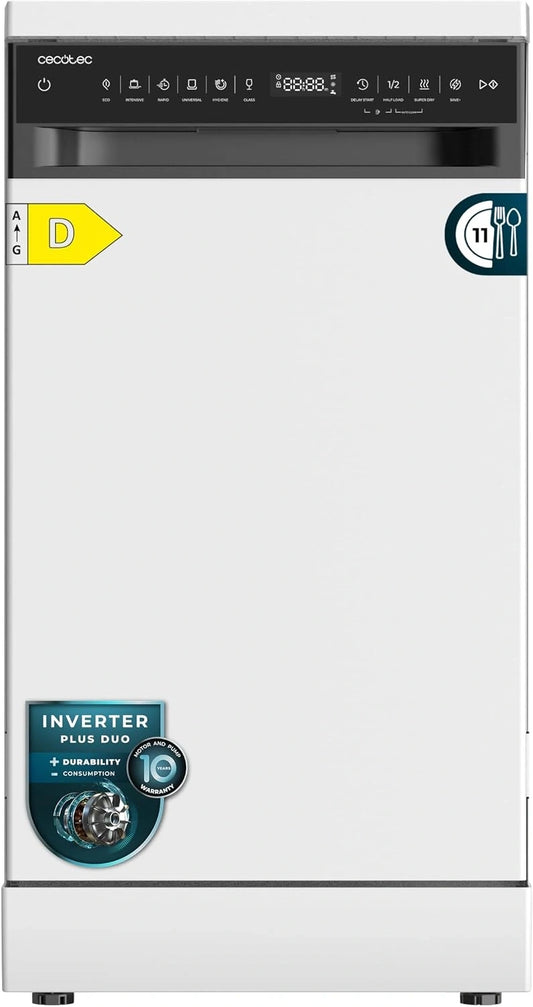 Cecotec, Lavastoviglie, 45 cm, con tecnologia inverter, Bianco