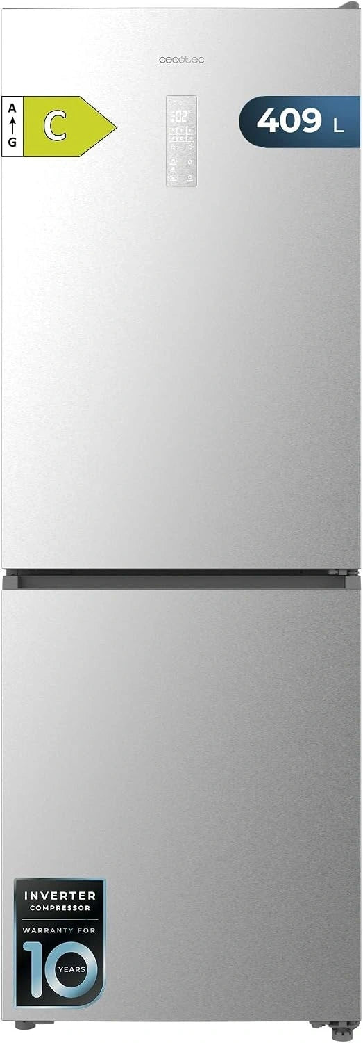 Cecotec, Frigorifero, 409L, 185cm, con tecnologia inverter, Argento