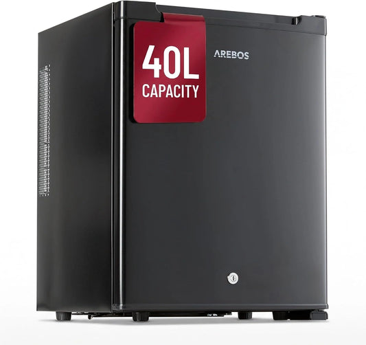 AREBOS, Frigorifero, 40L, 27 dB, a LED, silenzioso, regolabile, Nero