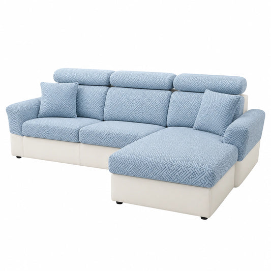 Elastischer Sofabezug aus Baumwolle mit Bindeband, blau, passt ideal für Dreisitzer, pflegeleicht und langlebig