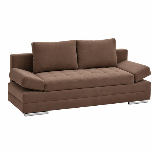 Hygger Barni Funktionssofa mit Stauraum - 2-Sitzer Schlafcouch mit Verstellbaren Armlehnen - Stabiler Komfort, Liegefläche 145x202cm, Mikrofaser Braun