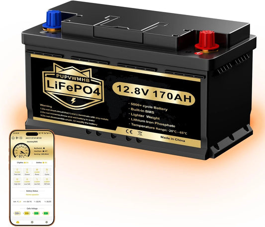 Batteria ricaricabile, 12V, 170Ah, 2176Wh, con Bluetooth
